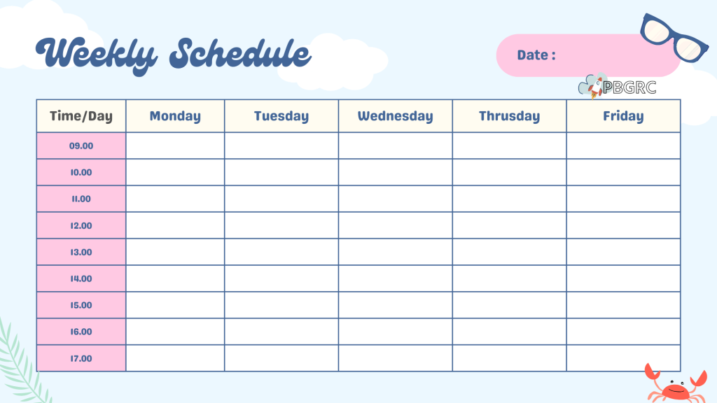 weekly calendar free template