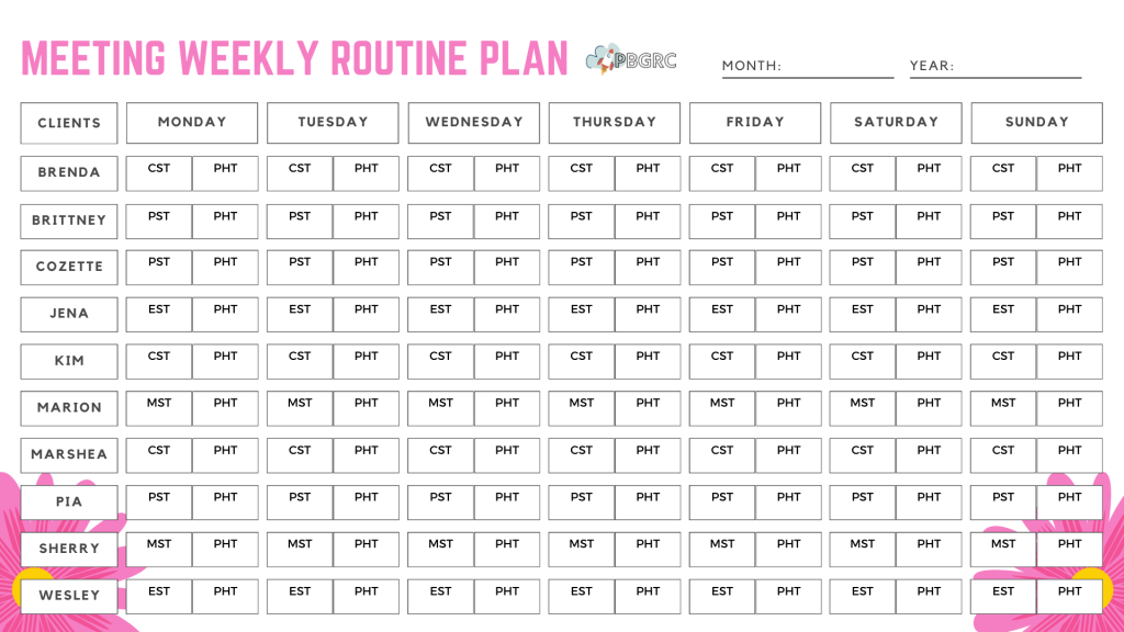 weekly calendar template printable