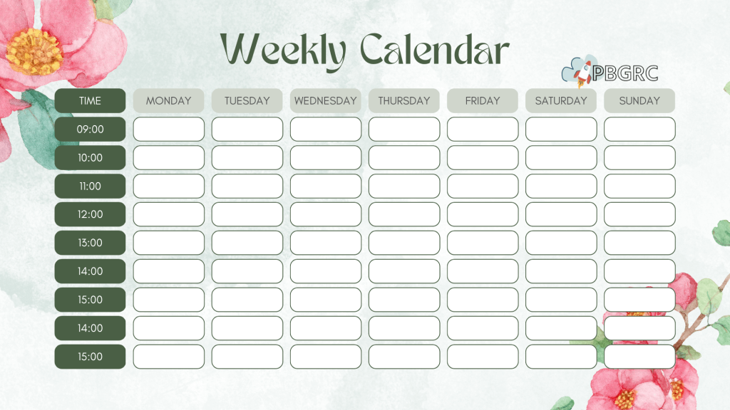 weekly calendar template word