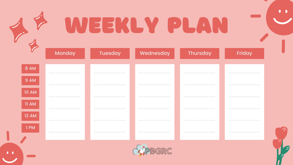 weekly calendar with time
