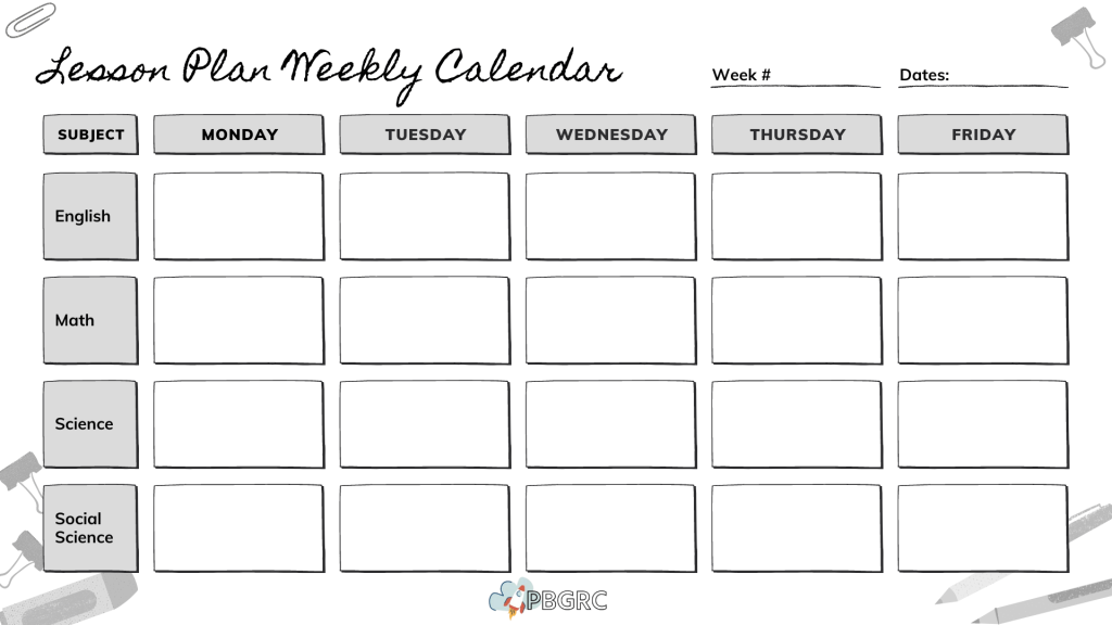 weekly calendar with times