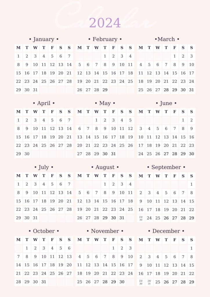 yearly calendar 2024 printable