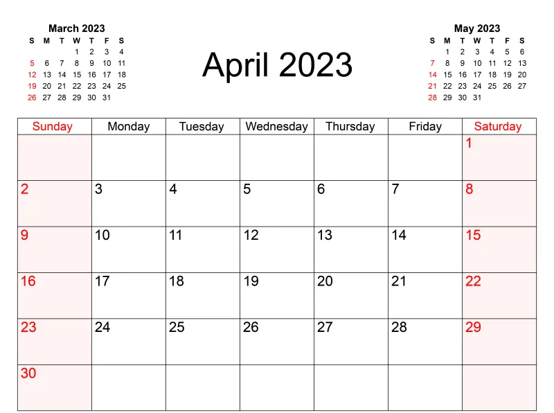 2023 April Calendar Fillable Templates