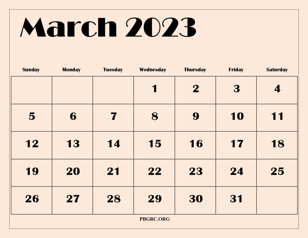 2023 March Calendar in PDF Download