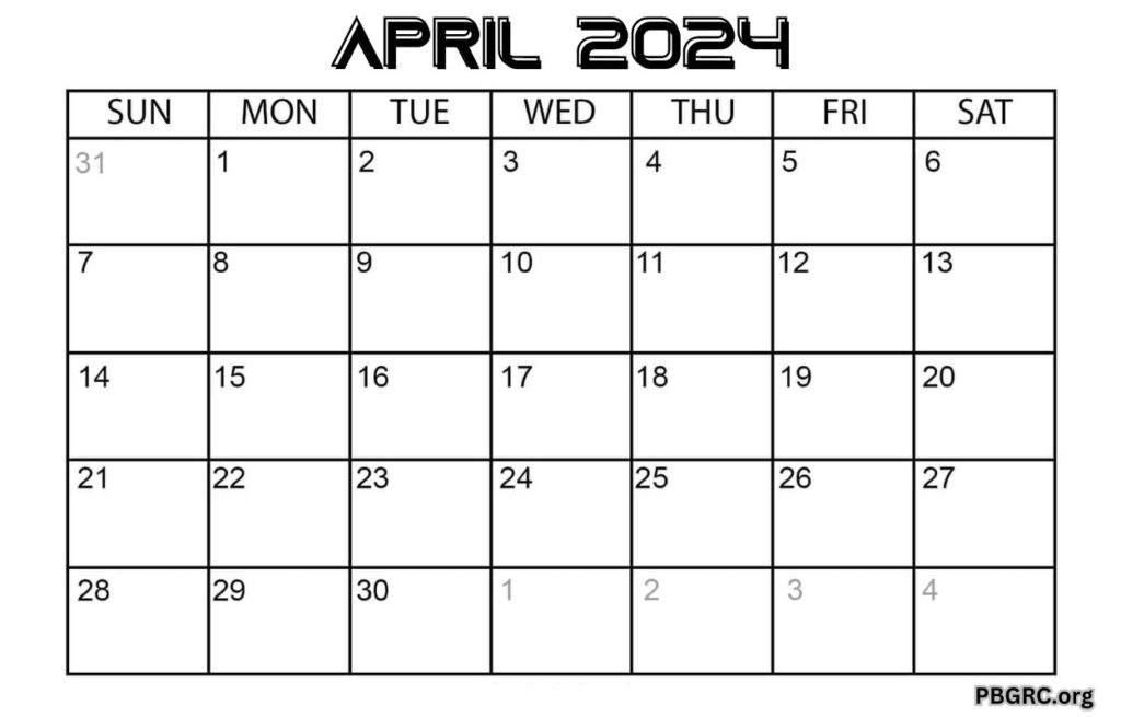 2024 April Calendar Blank Format Templates