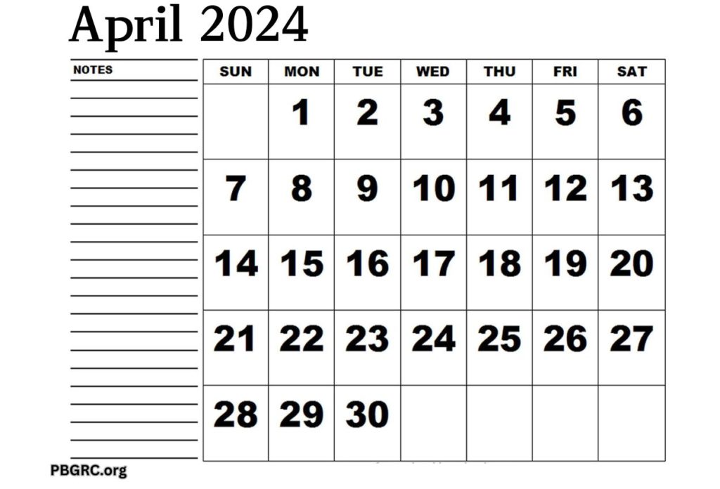2024 April Calendar Fillable