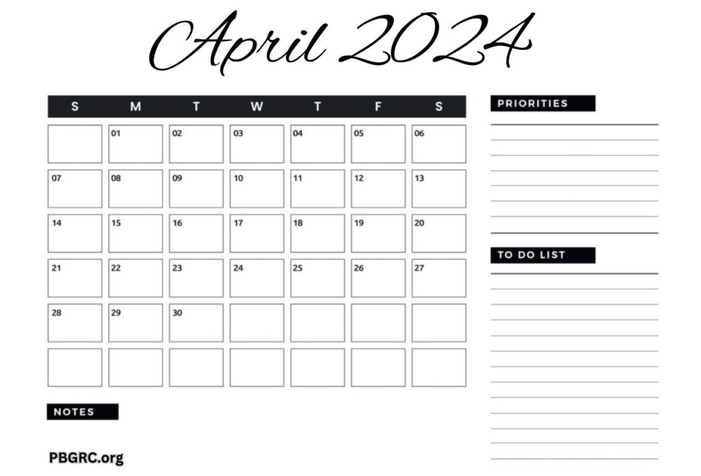 2024 April Calendar Fillable Templates