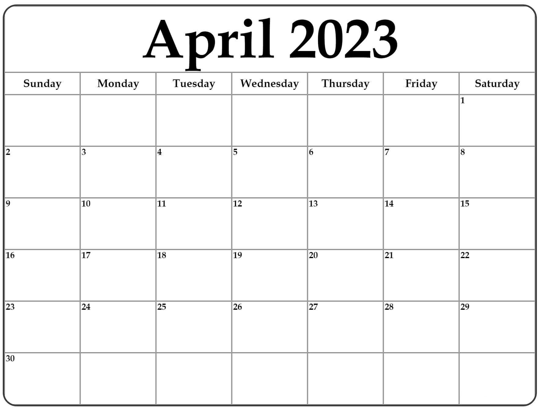April 2023 Calendar Free Download