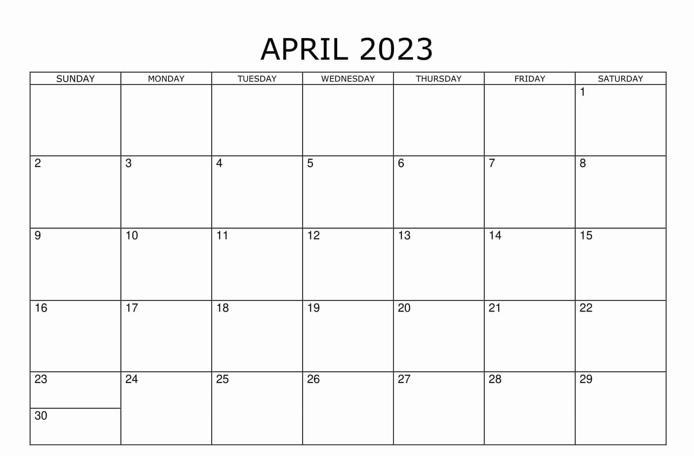 April 2023 Editable Calendar