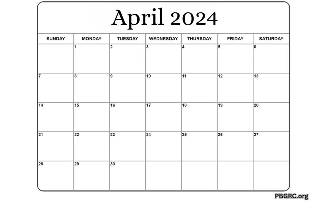 April 2024 Blank Calendar Word