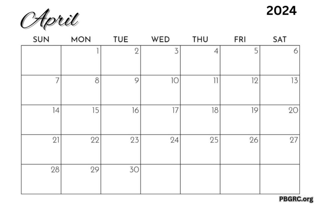 April 2024 Blank PDF Calendar