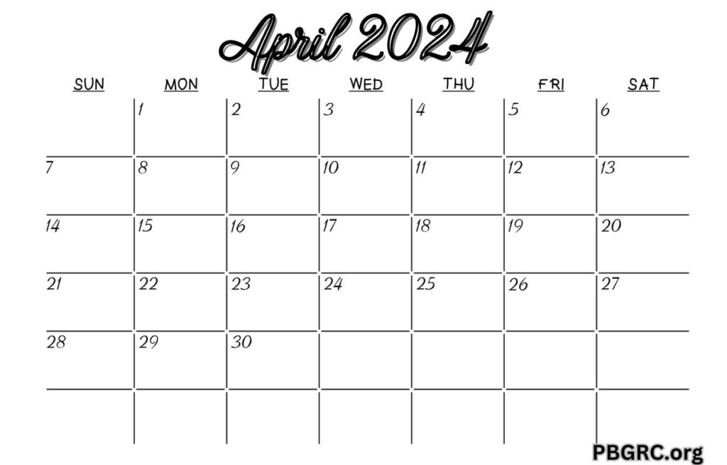 April 2024 Calendar Editable Free