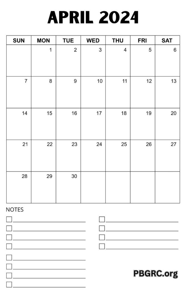 April 2024 Calendar to do list
