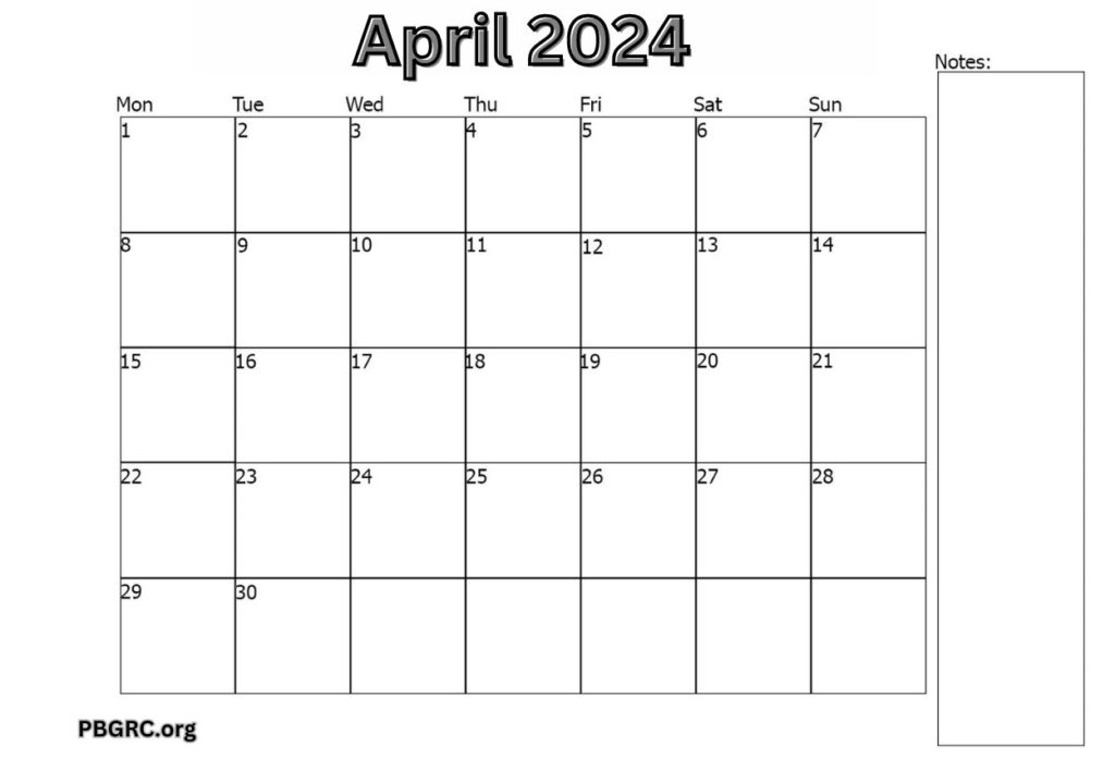 April 2024 Editable Calendar PDF