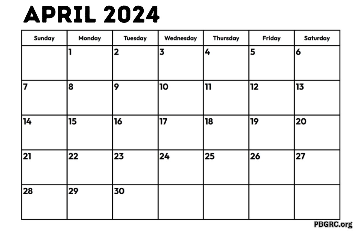 April 2024 Fillable Blank Calendar