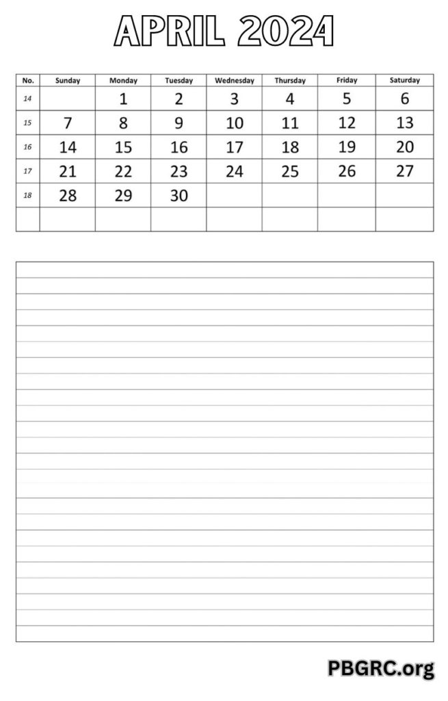 April 2024 Note Calendar