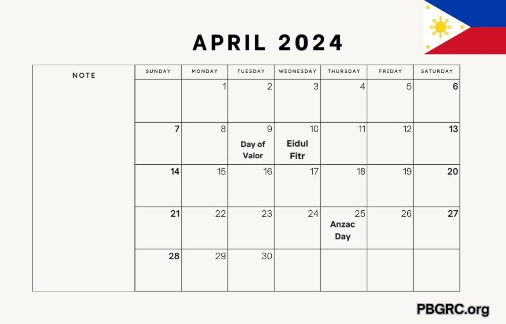 April 2024 Philippines Calendar