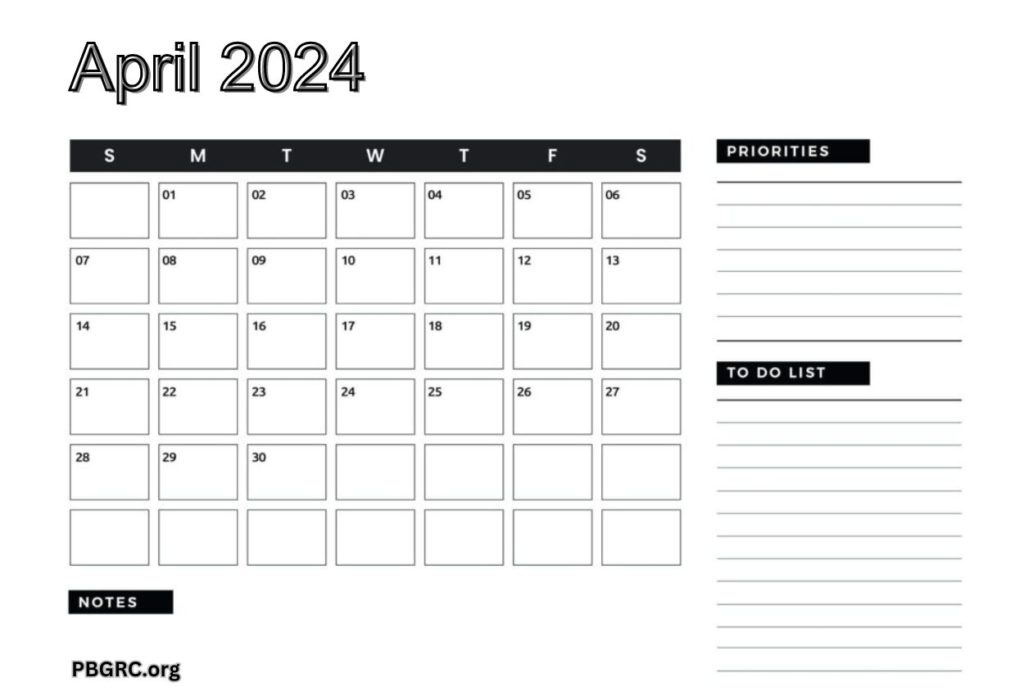 April 2024 Printable Editable Calendar