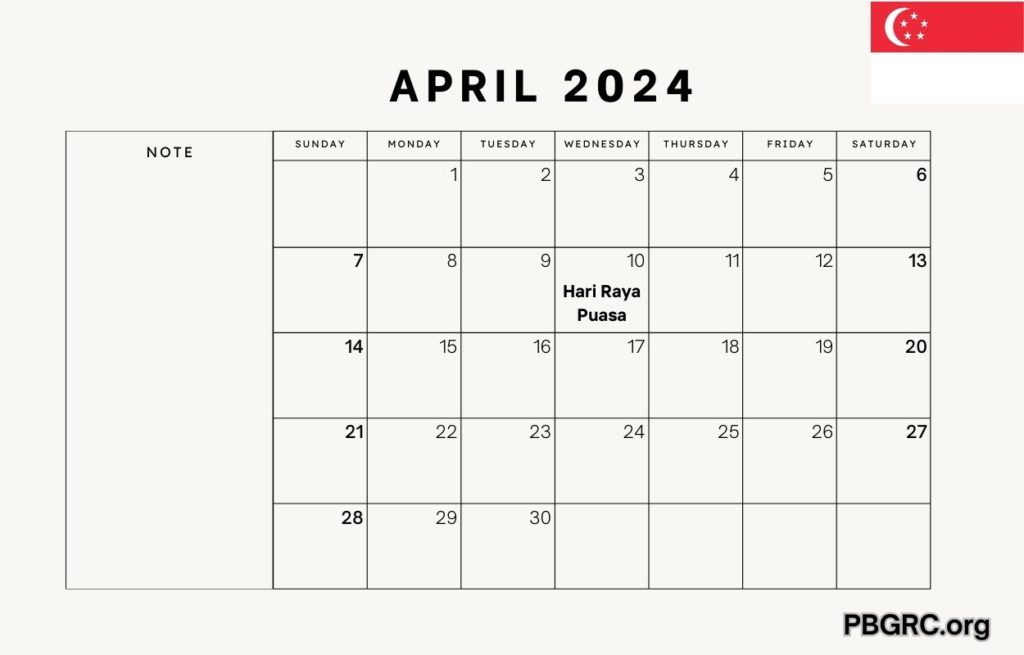 April 2024 Singapore Calendar