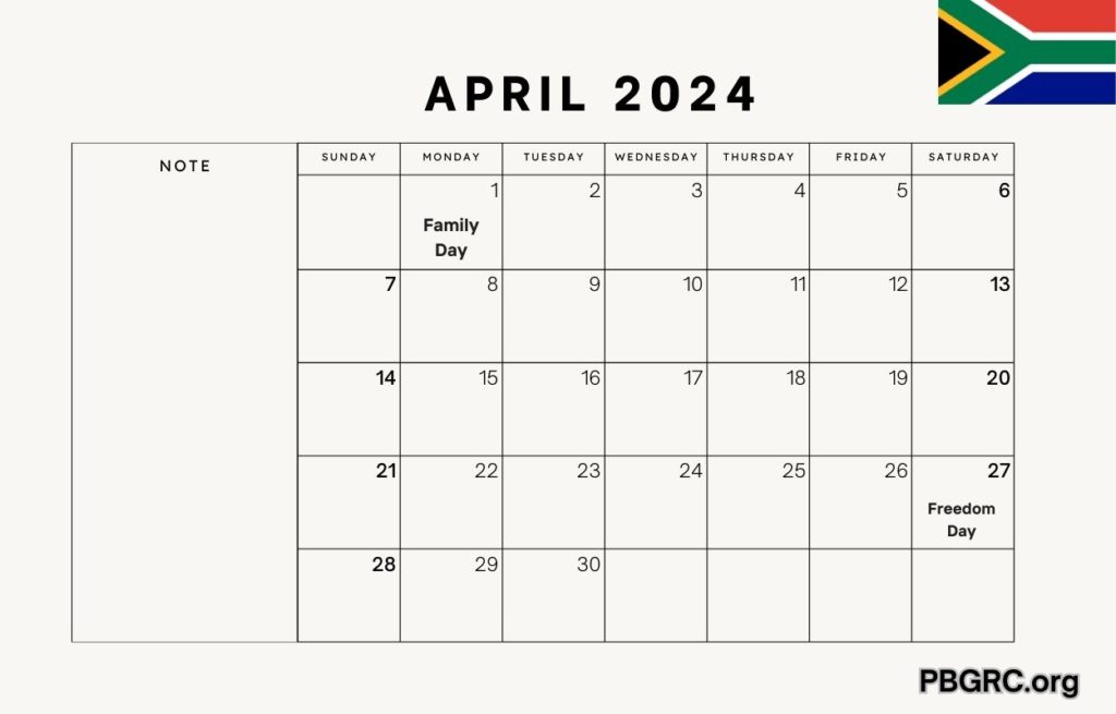 April 2024 South Australia Calendar