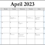 Blank April 2023 Calendar Holidays