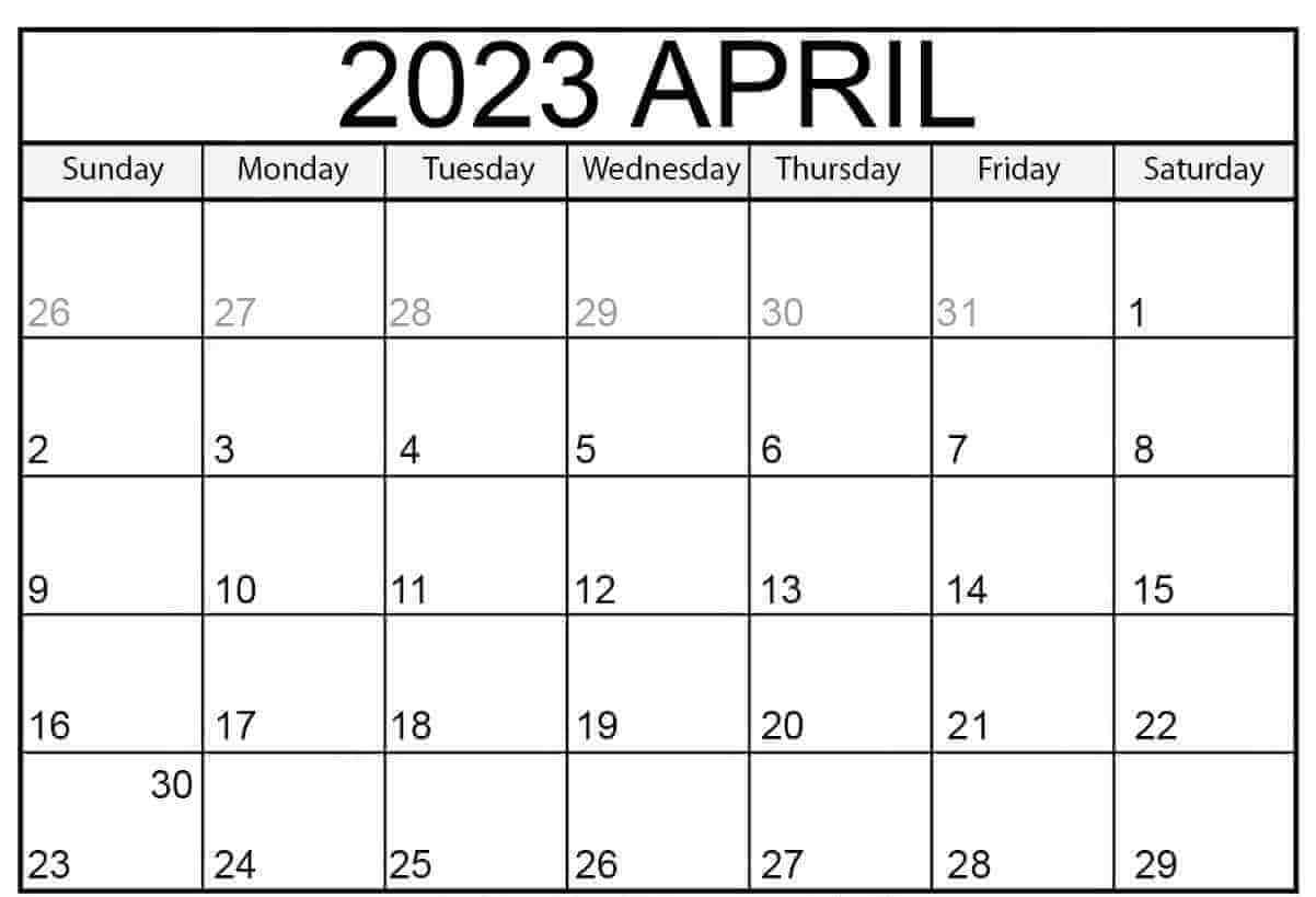 Blank April 2023 Calendar PDF