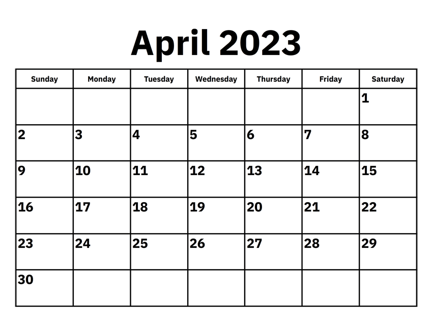 Blank April 2023 Calendar Templates