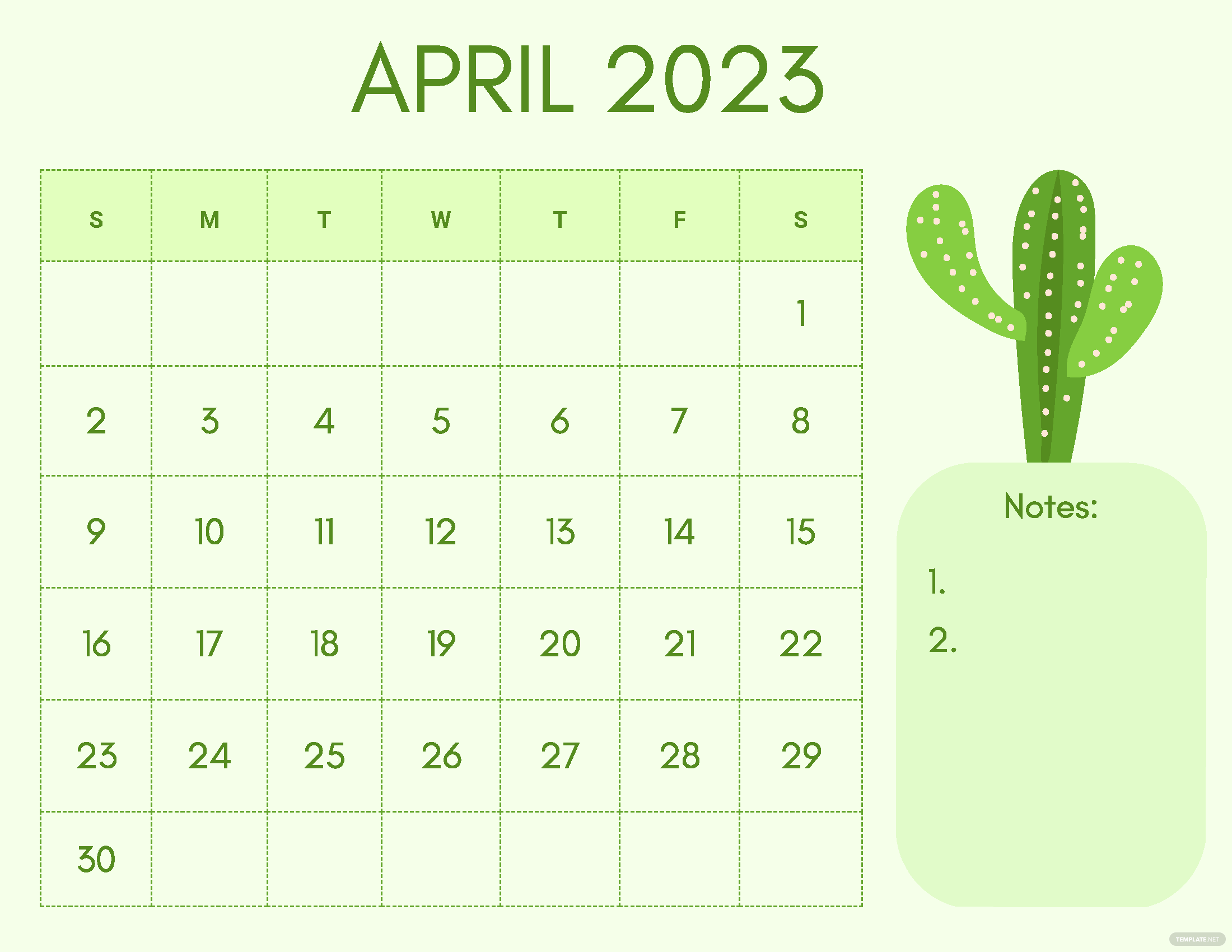 Blank April 2023 Calendar Word