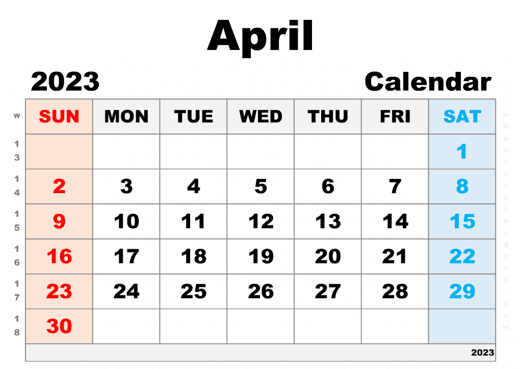 Blank April 2023 Calendar with Dates