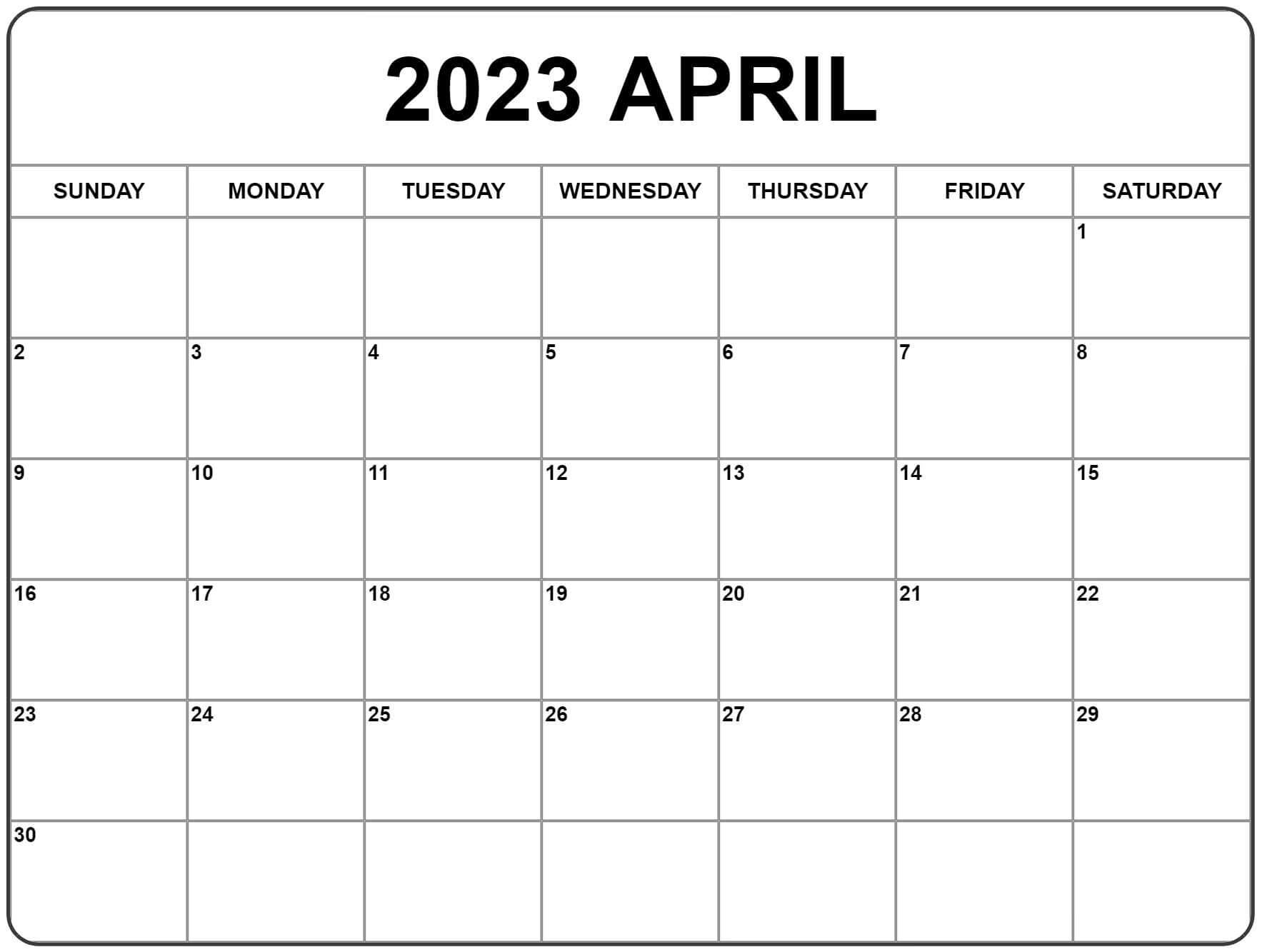 Blank April 2023 Calendar