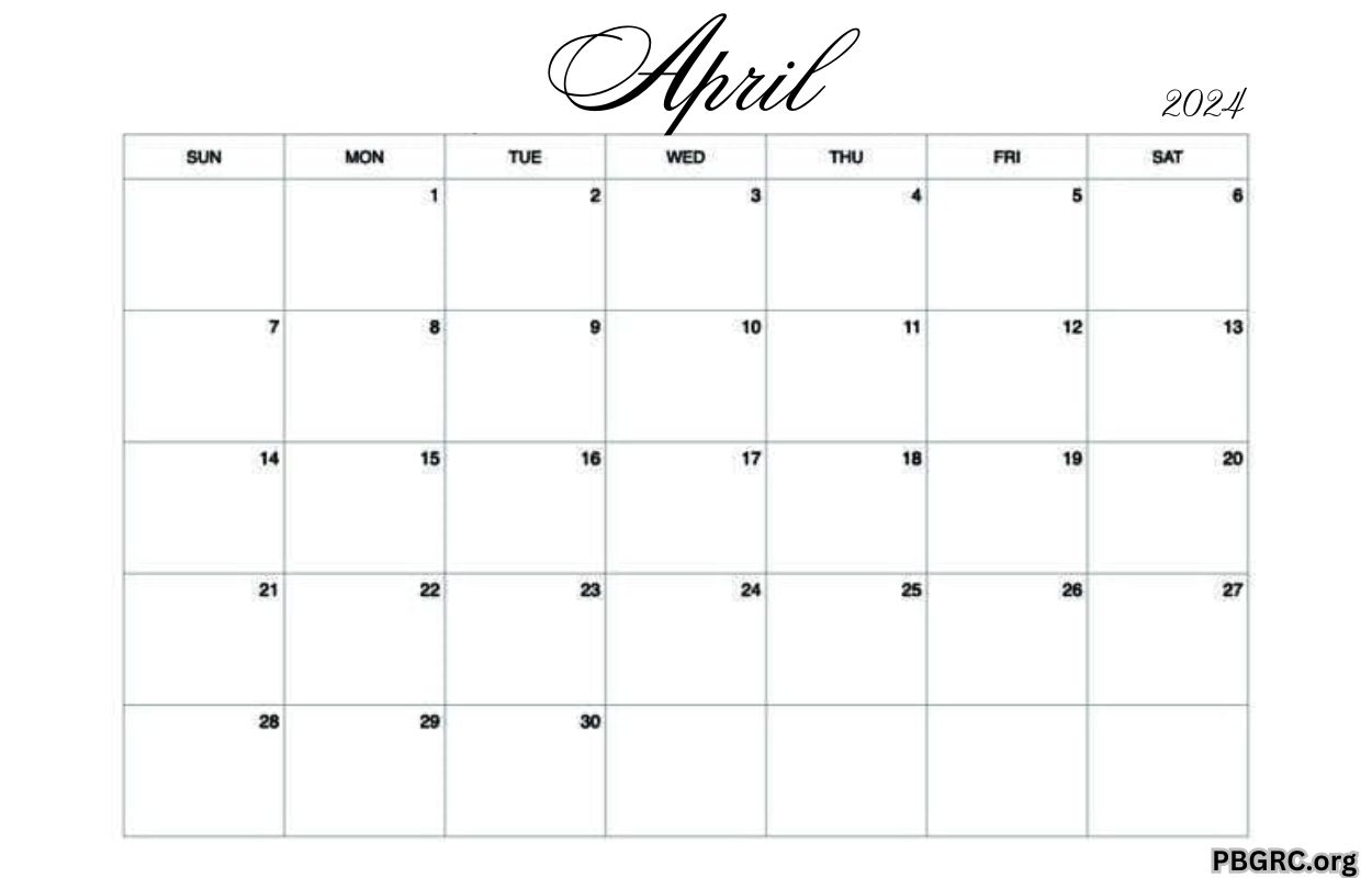 Blank April 2024 Calendar Free Printable
