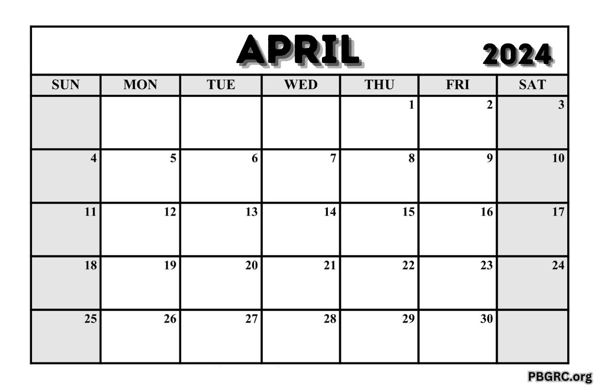 Blank April 2024 Calendar To Print