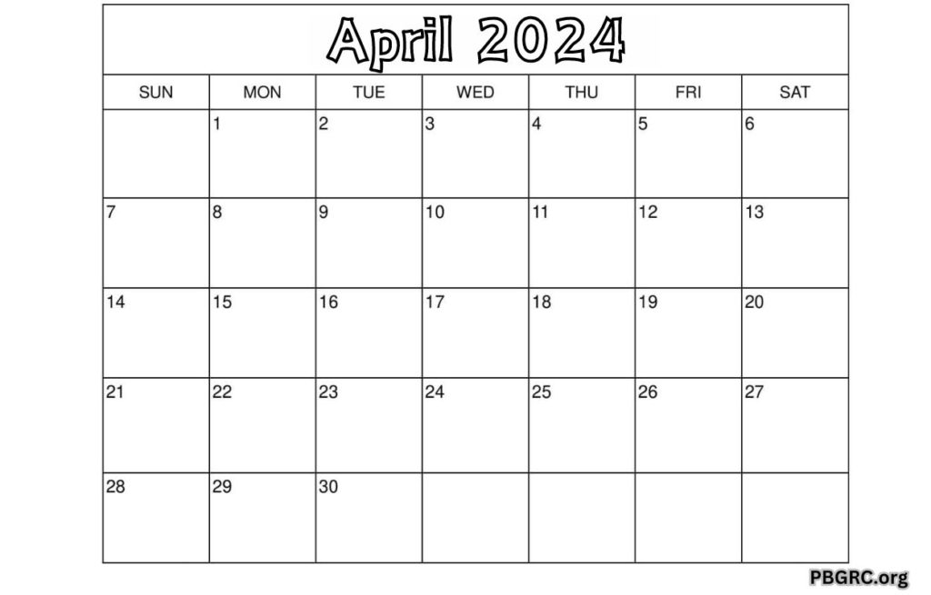 Blank April 2024 Landscape Calendar