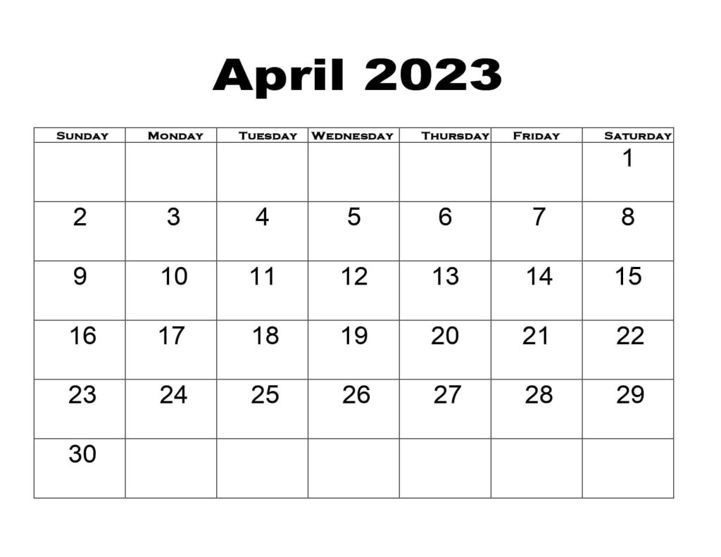 Blank April Calendar 2023 Printable