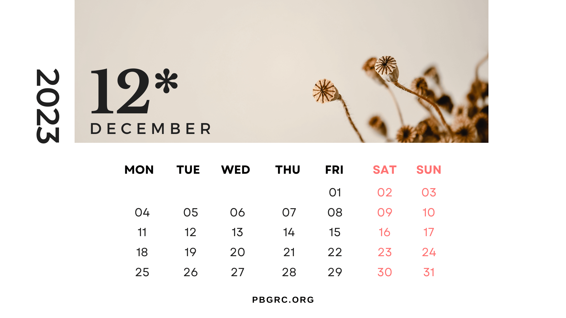 Blank December 2023 Calendar Template