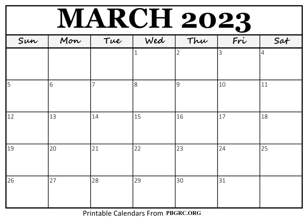 Calendar for March 2023 Word