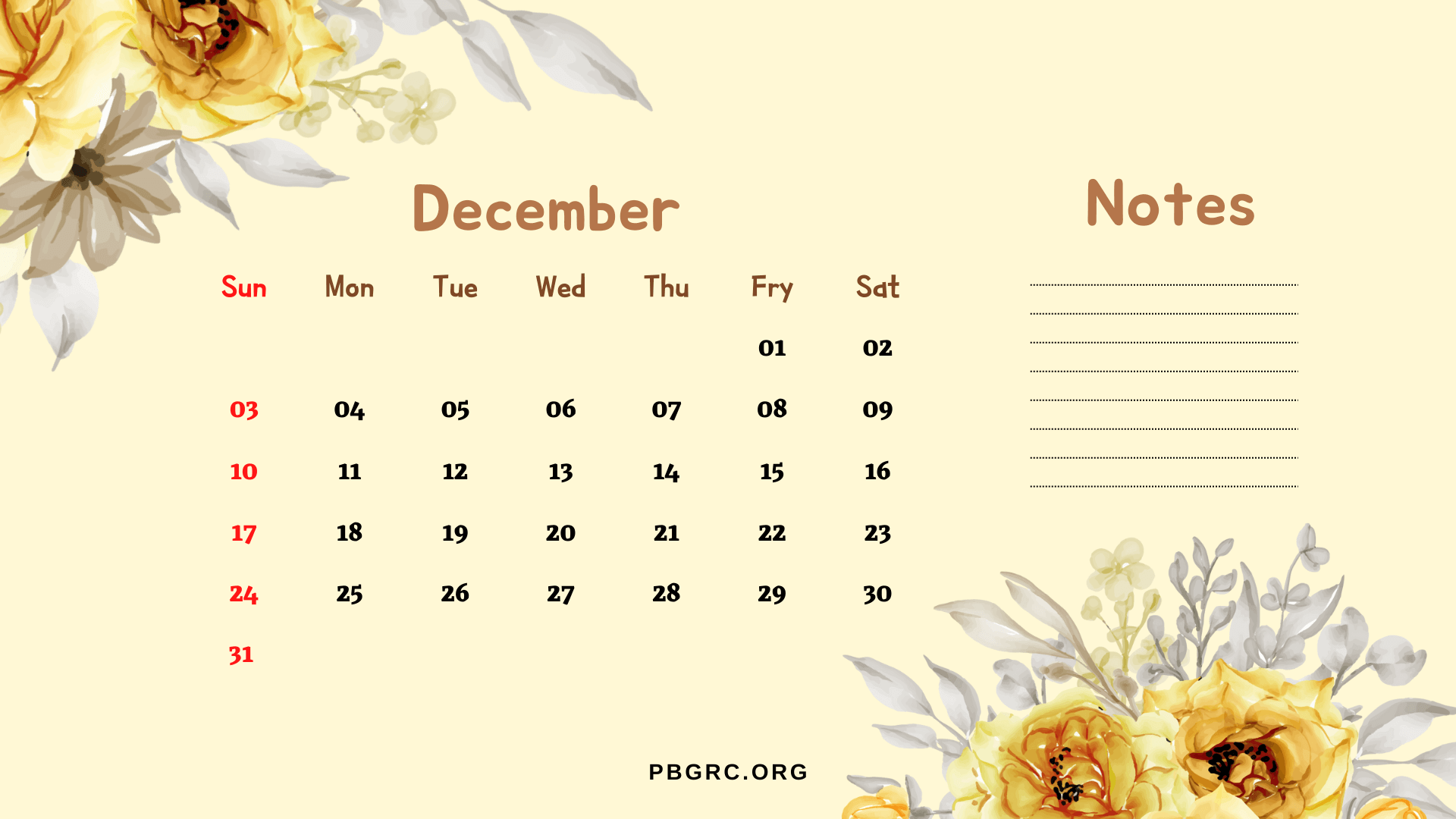 December 2023 Calendar Flower
