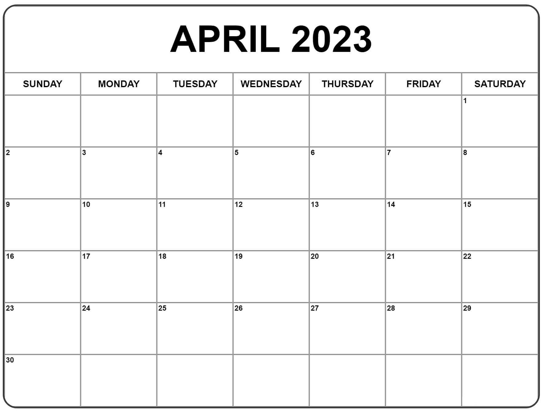 Editable April Calendar 2023 Templates