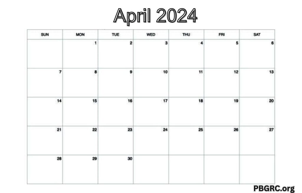 Editable Blank April 2024 Calendar