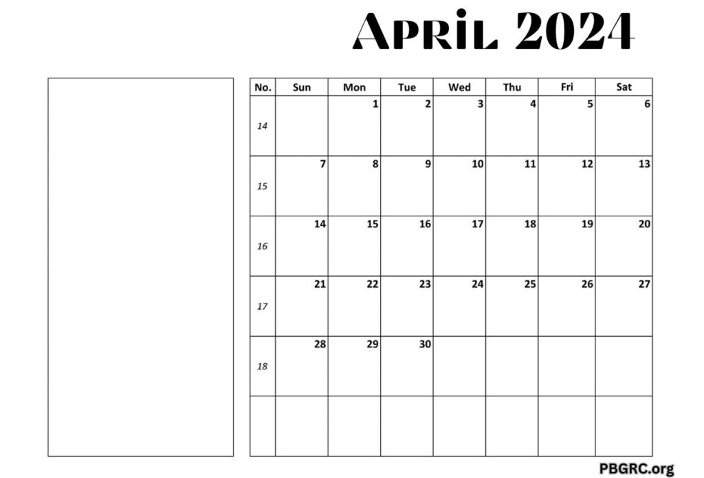 Fillable 2024 April Calendar with Notes