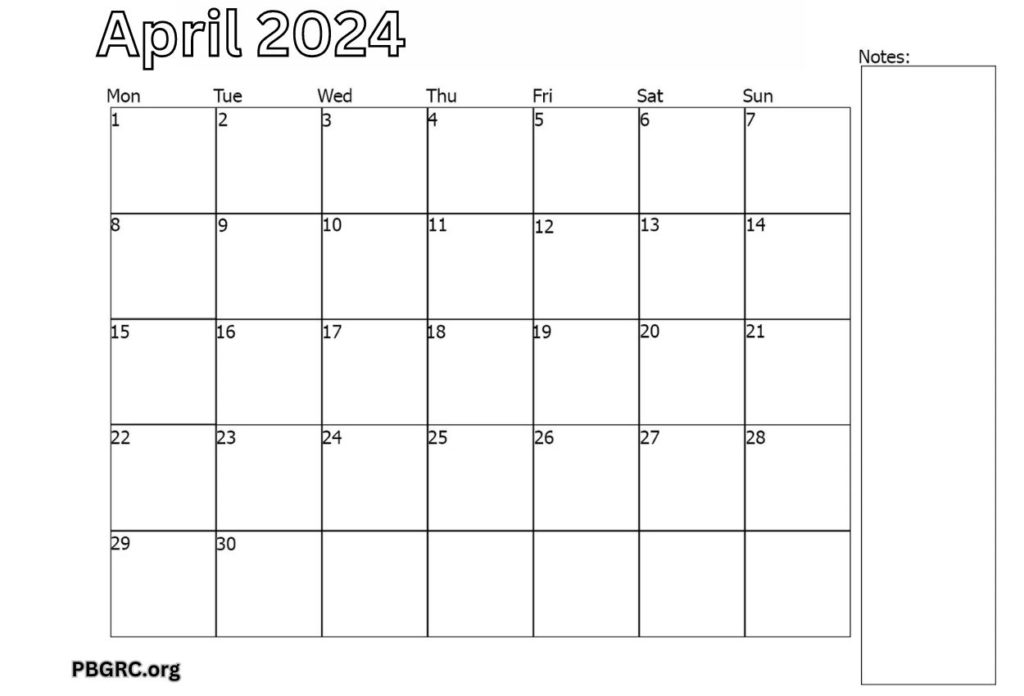 Fillable April 2024 Calendar PDF