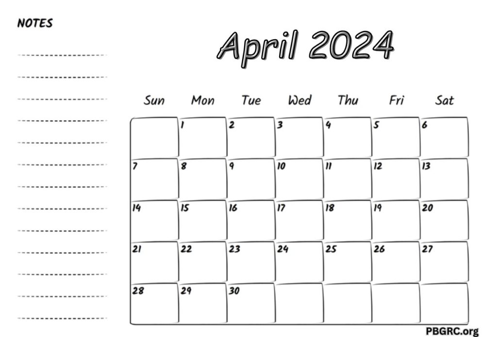 Fillable April Calendar 2024 Templates