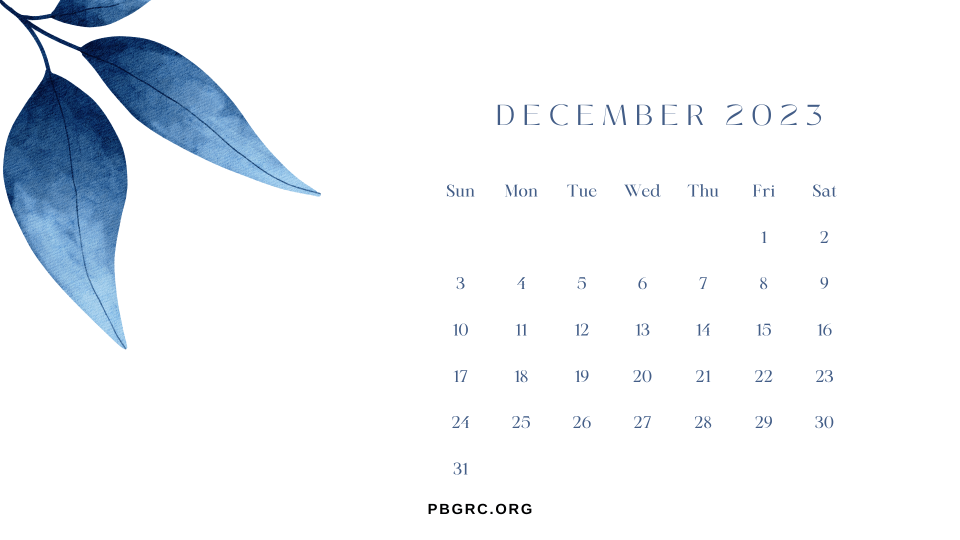 Floral December 2023 Calendar