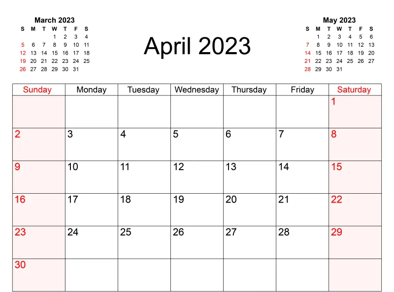 Free Blank April 2023 Calendar Editable Templates