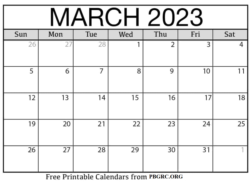 March 2023 Calendar Printable PDF