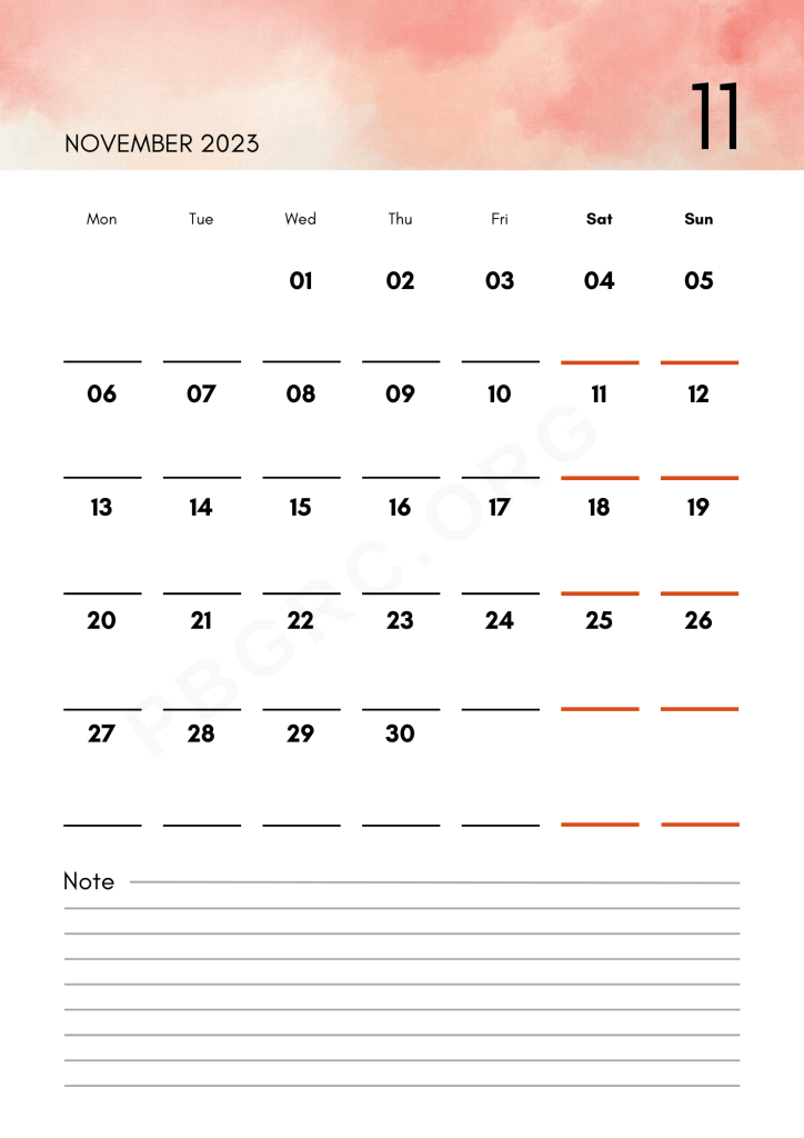 October 2023 Calendar Printable Template with Notes