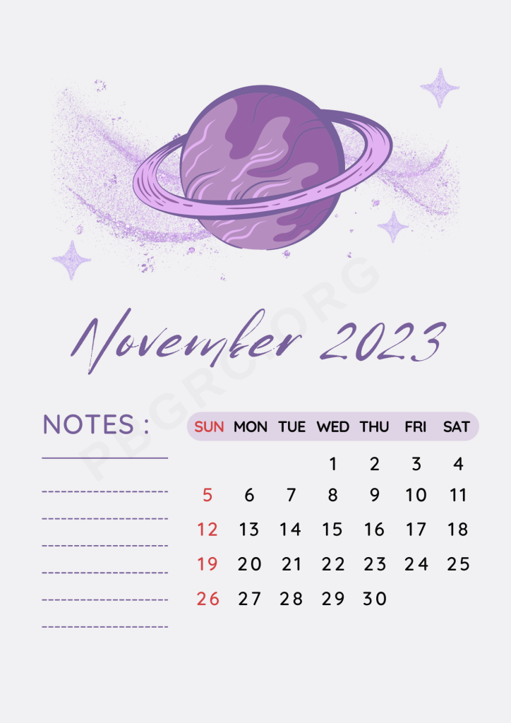 October 2023 Calendar Purple