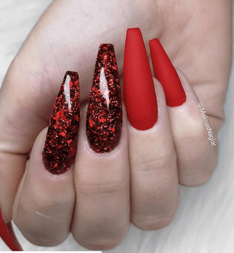 Red Coffin Red Valentines Day Nails