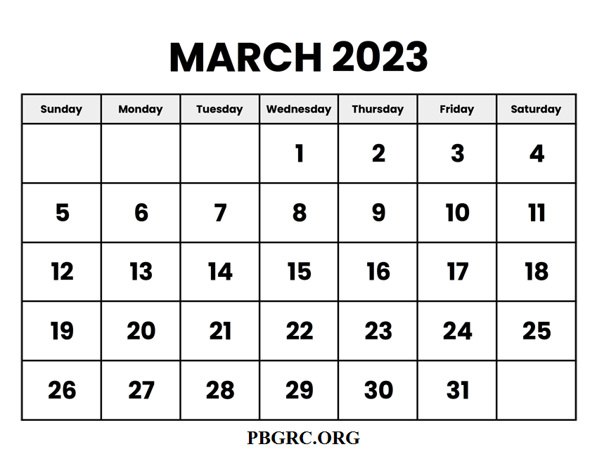 Word Calendar 2023 March