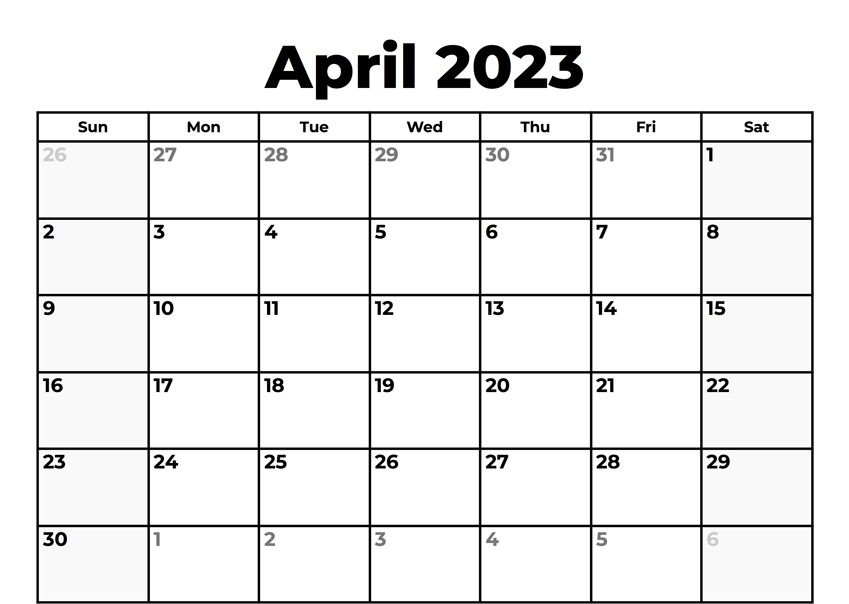 april 2023 calendar with holidays template